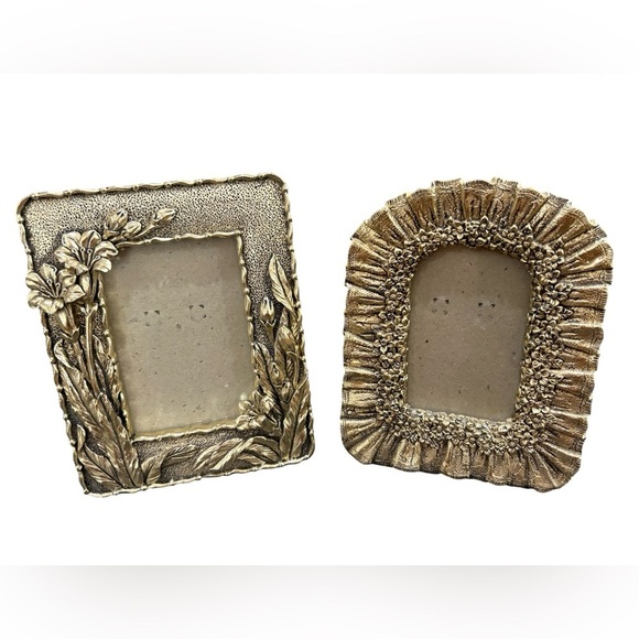 unknown Other - Gold Tone Ornate Floral Picture Frames Set of 2 Vintage Style Decor